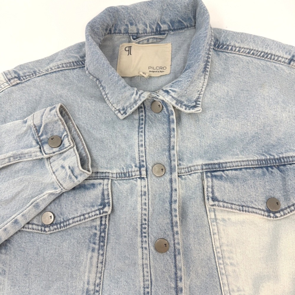 Pilcro Anthropologie Womens Medium Two Tone Patchwork Denim Jacket Light‎ Wash